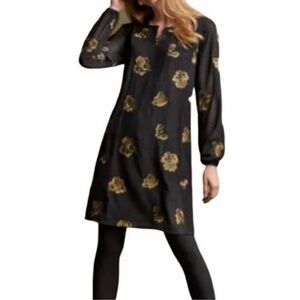 CAbi 3697 Occasion Dress Black Swiss Dot Gold Embroidery Long Sleeve Size Medium